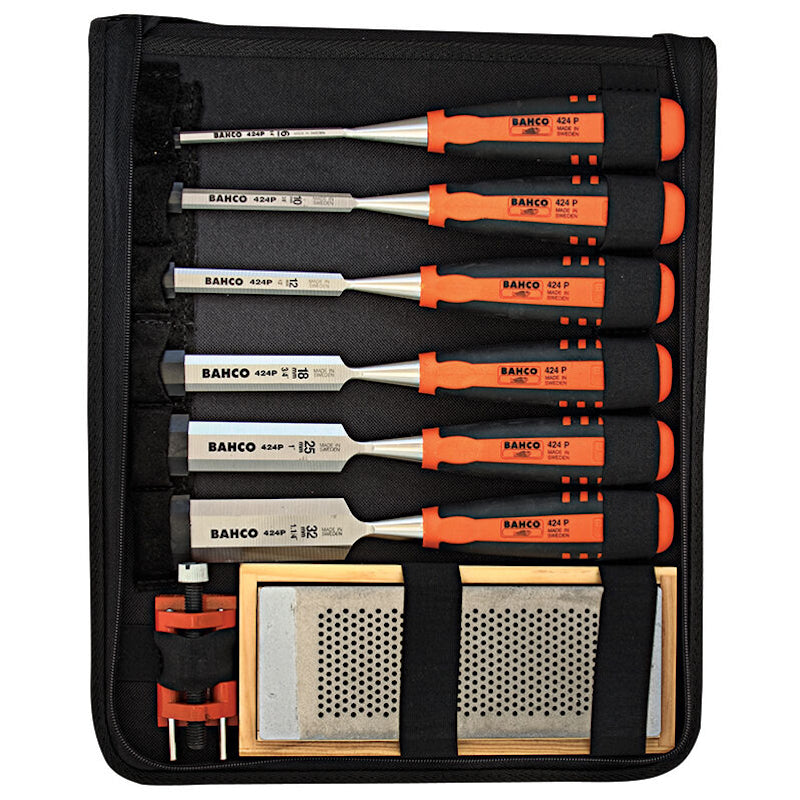 Bahco Chisel Set 424P - 6 Wood Chisels Stone & Guide