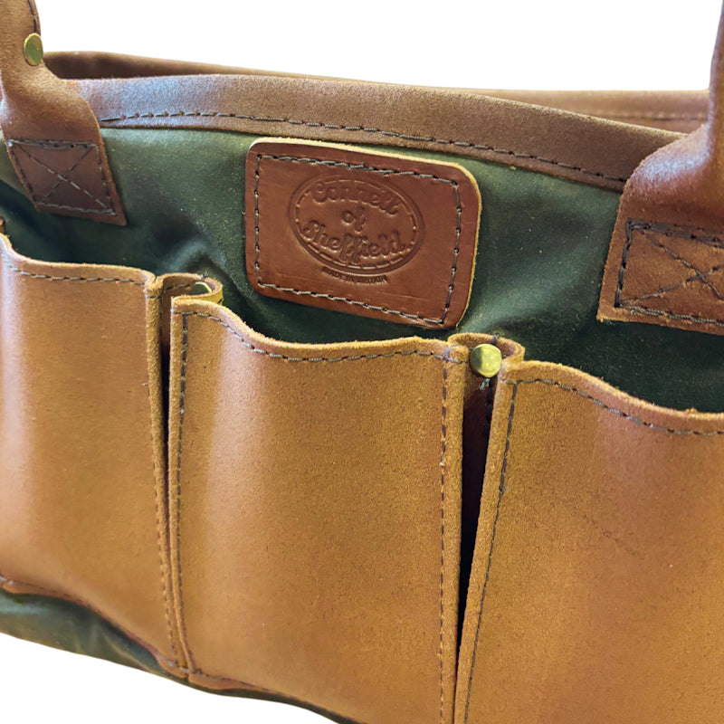 Garden Tote Bag - Green Waxed Cotton / Brown Suede