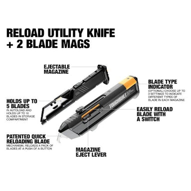 Toughbuilt Reload Utility Knife With 2x Magazines (H4S2-03) + Free 30x Extra Blades